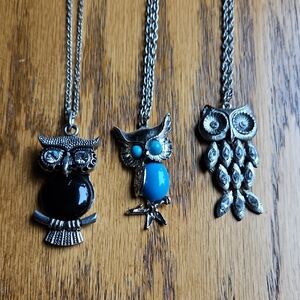 Set Of 3 Owl Necklaces